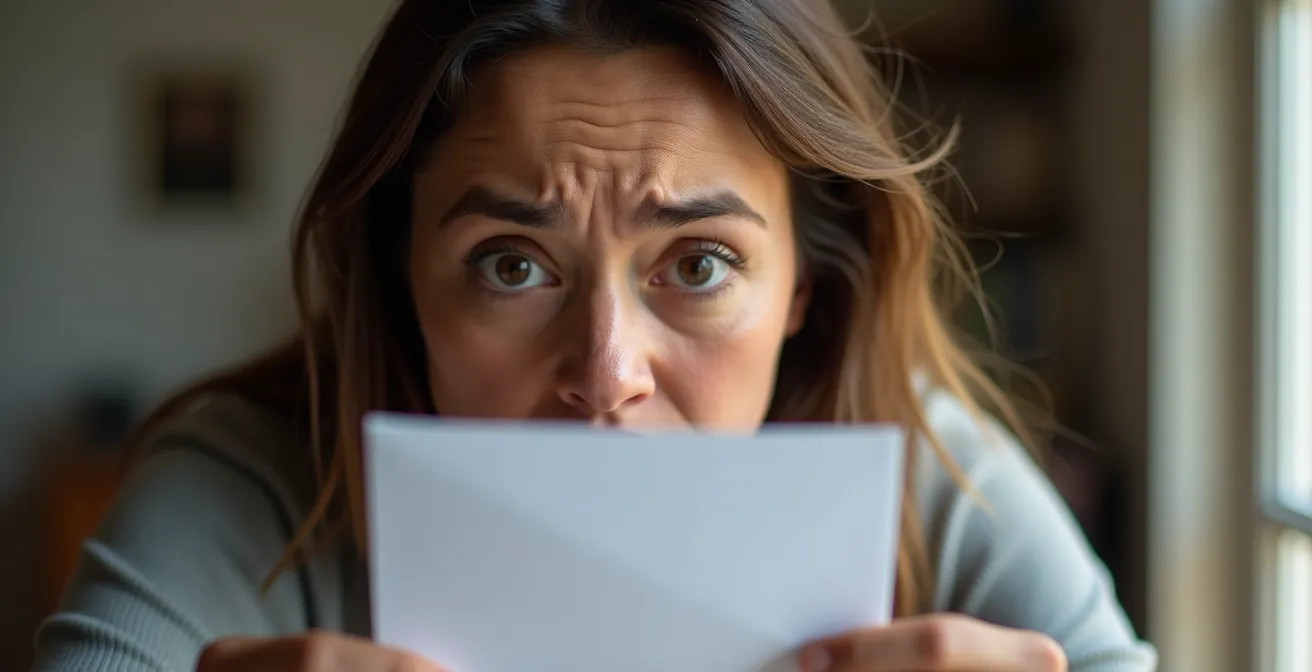 Personne concentrée analysant des documents avec expression inquiète